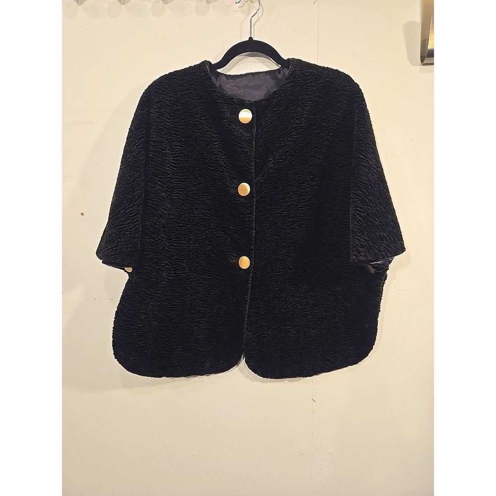 Black Textured Faux Fur Cropped Jacket
